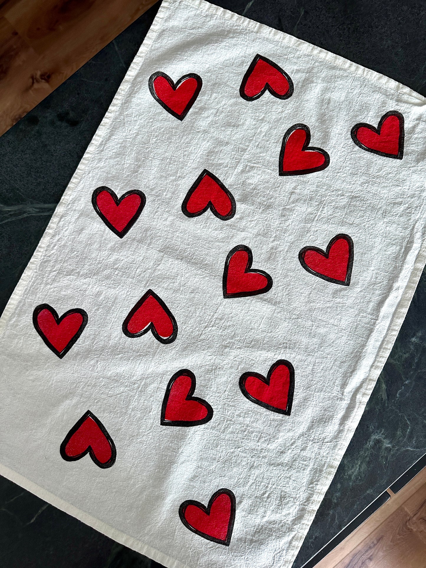 hearts tea towel