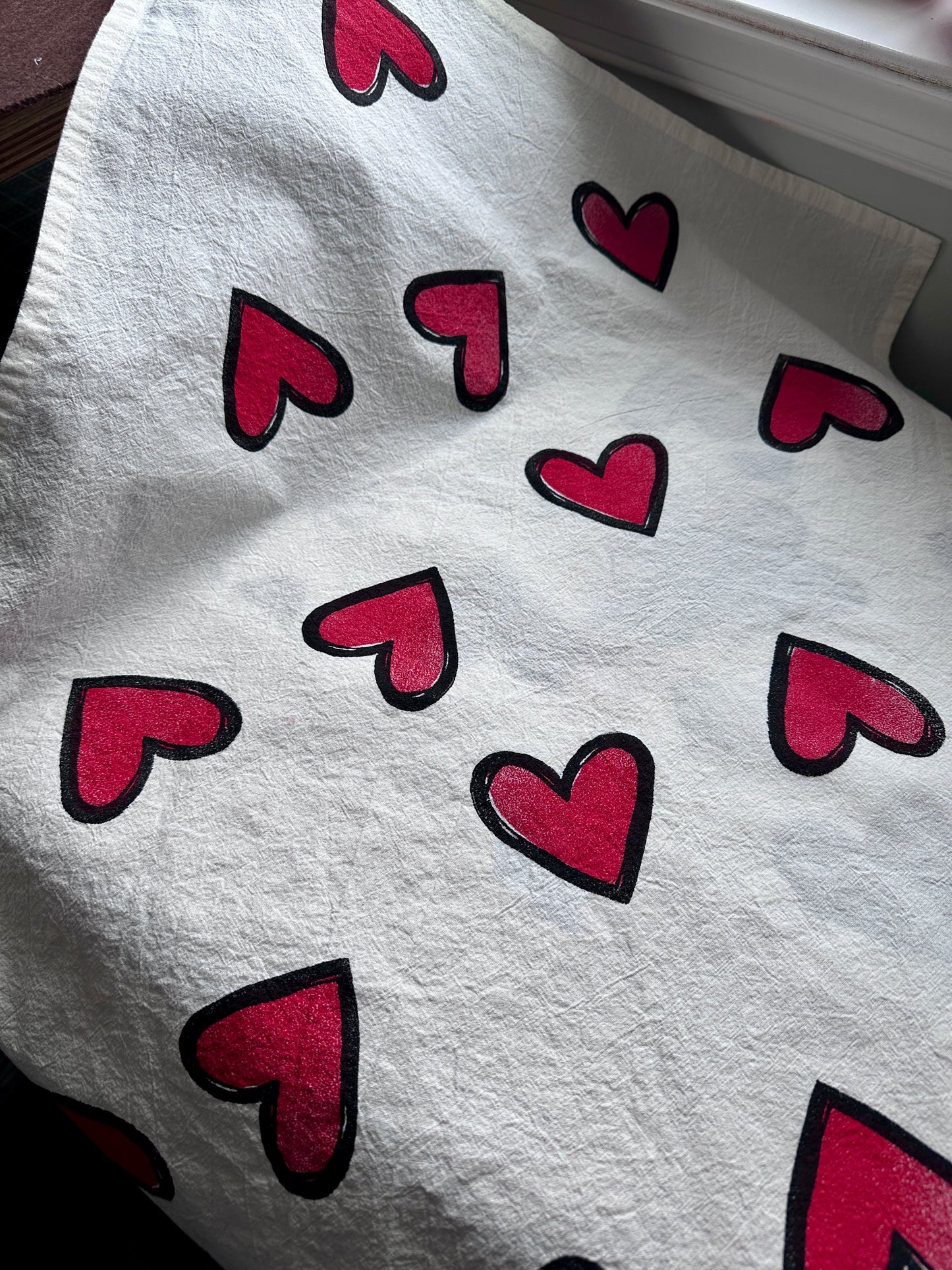 hearts tea towel