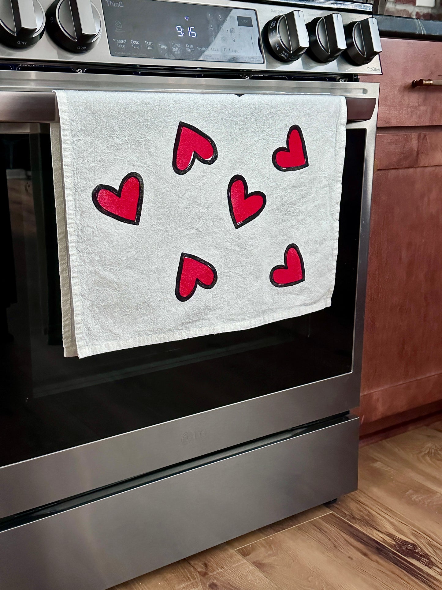 hearts tea towel